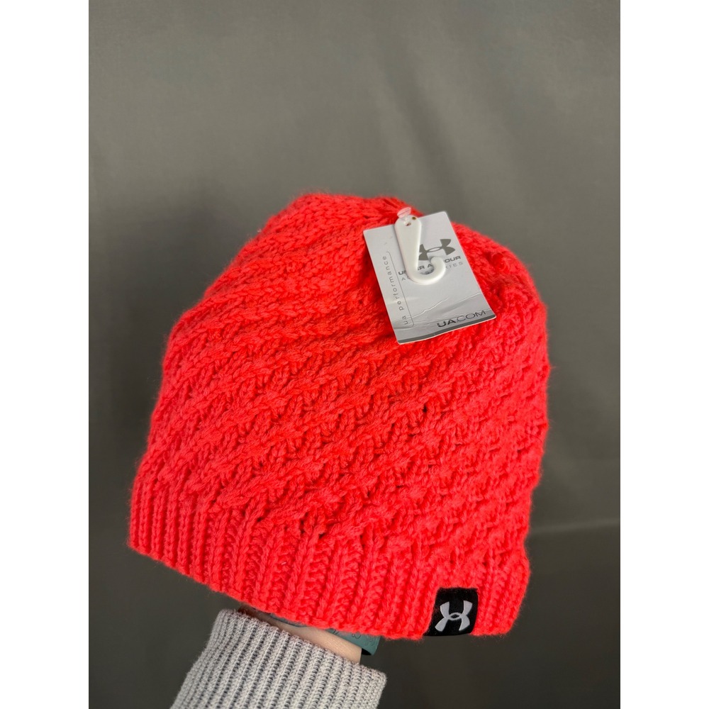 Under Armour Beanie Women OSFA Neon Pink Cable Knit Fleece Lined 1262252